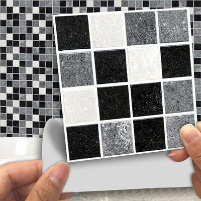 18pcs 10c×10cm Mosaic Tiles Wall Sticker Decor Flat Printed Covers For Kitchen Bathroom Peel & Stick Waterproof Art Mural