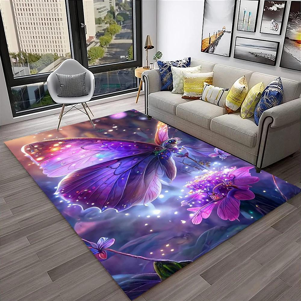 3D luxusní koberec Dream Butterfly Flower pro domácí obývací pokoj Ložnice Pohovka Rohožka Dekor, Koberec na dětské hřiště Protiskluzová podložka na podlahu