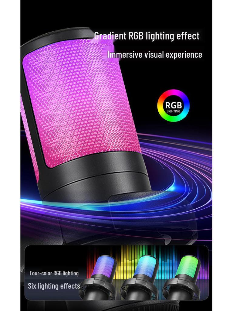 RGB USB Desktop Boom Arm Microphone for Gaming, Streaming & Recording with Mute & Monitoring Features