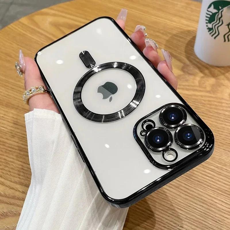 Funda magnética fina anti-amarilleo de lujo diseñada para iPhone 16 15 14 Plus 13 12 11 Pro Max Funda para MagSafe Cubierta de carga inalámbrica