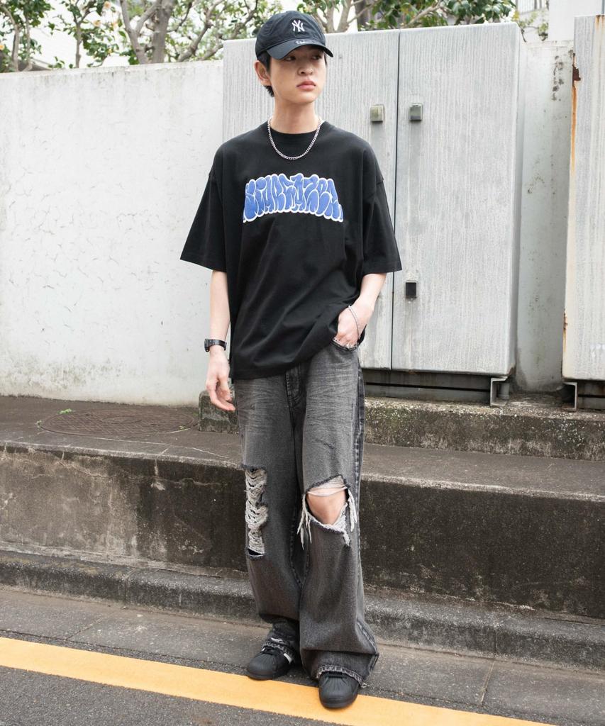 WEGO Unisex Short Sleeve Set with Accessory Oversized Size Black 2-Piece T-Shirt Graphics, Silhouette, Streetwear, Casual, Gift, Spring, Summer, Fall,