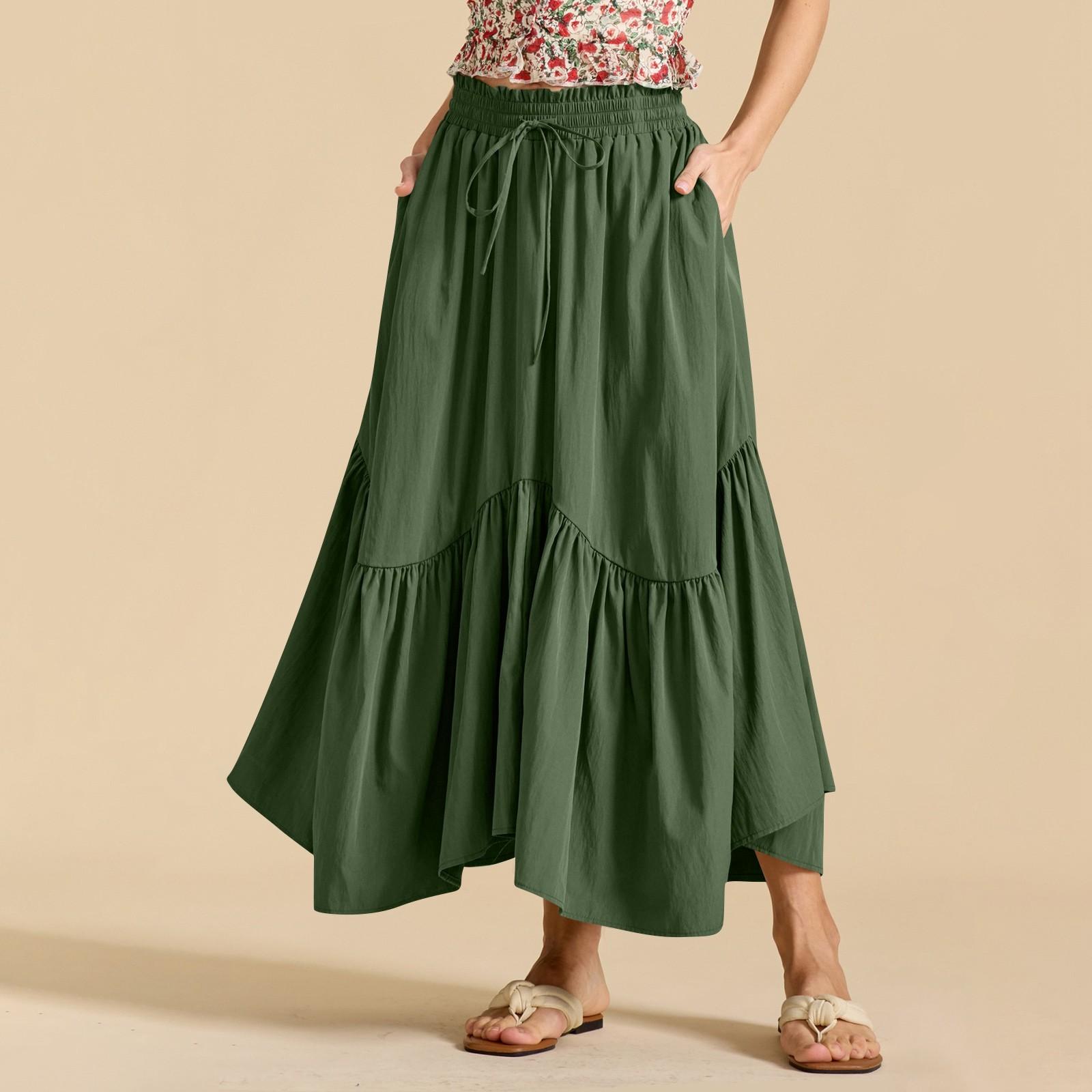 

Женская модная однотонная юбка с высокой талией и эластичным поясом, с широкими карманами, в стиле ретро, с полудлинной юбкой L