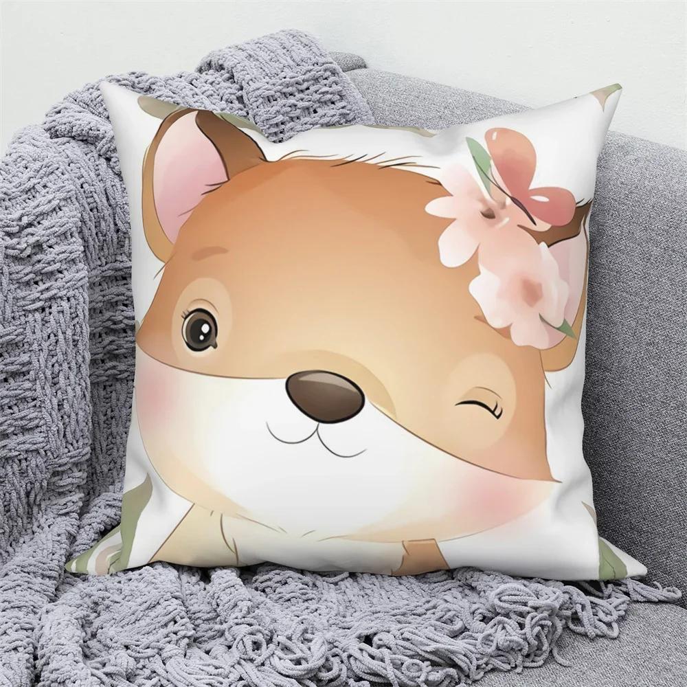 Niedlicher Cartoon Tierdruck Muster Kissenbezug Zuhause Wohnzimmer Sofa Dekoration Quadratisches Polyester Kissen