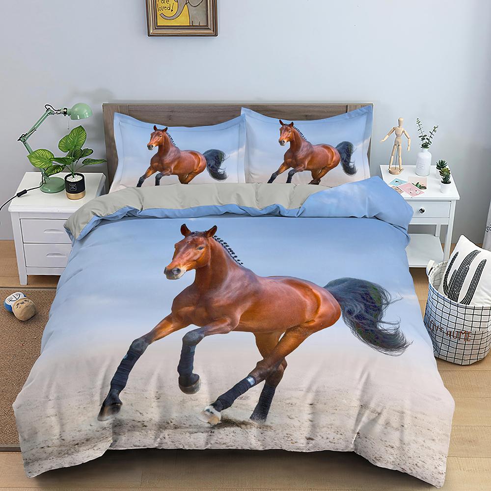 3D Horse Duvet Cover King Queen Size Black White Thoroughbreds Bedding Set For Teens Adults Animal 2/3pcs Polyester Quilt Cover