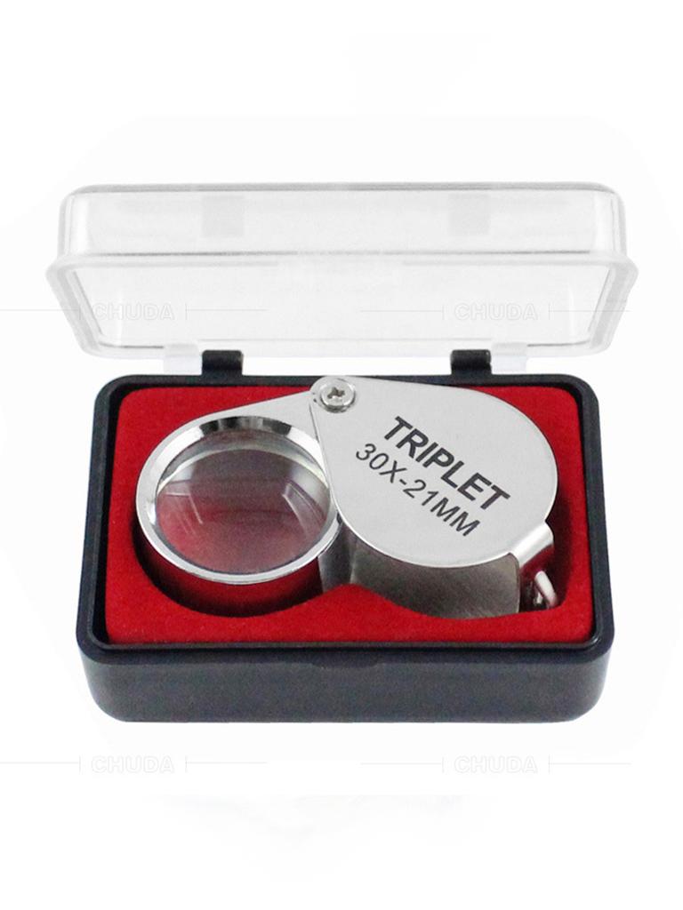 10-30X gold/silver boxed portable blinds folding three piece jewelry/labels/reading eye tools reading magnifying glass