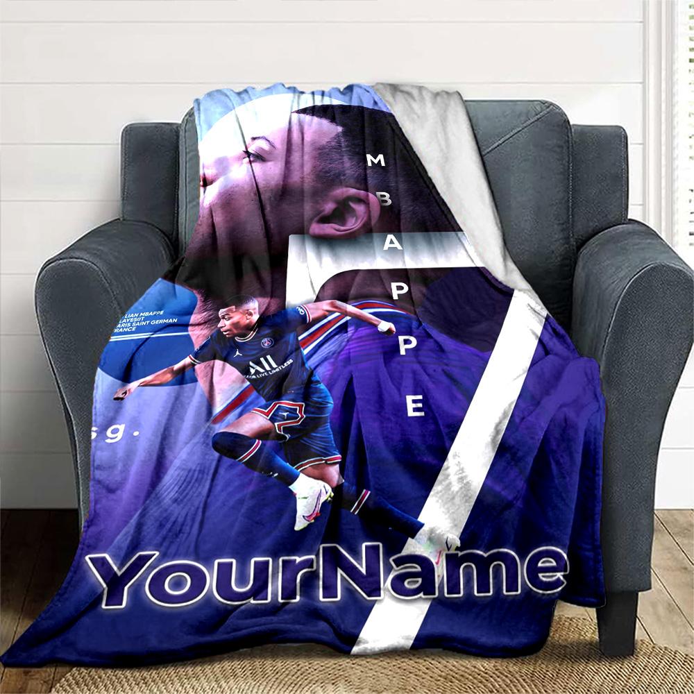 Mbappe Personalisierte Textdecke Geschenk Anpassbare Decke Langlebiger Komfort Perfekt für Büro Sofa Wohnzimmer Heimdekoration Vier Jahreszeiten Universell