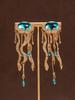 A Pair of Retro Gold and Blue Rhinestone Inlaid Jellyfish Shaped Fashionable Earrings