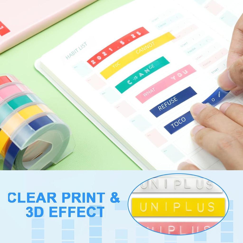 Phomemo E975 Embossed Label Tape, 9mm Color 3D Ribbon Stickers.