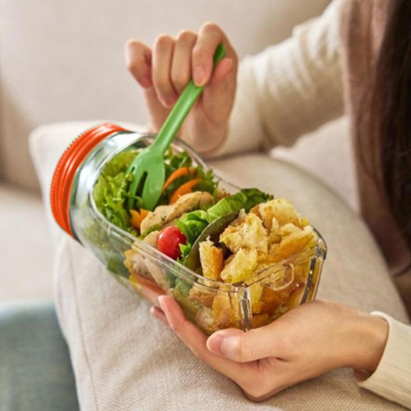 Salad Jar,Mason Jar Salad Container With Side Opening, Dressing Bowl, Sauce Compartments, Microwave-Safe, Freezer And Dishwasher