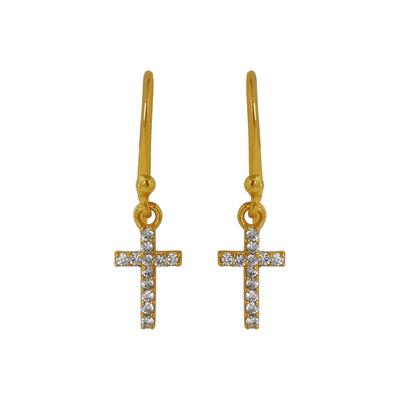 Vergoldeter Kreuz-Ohrring, 925 Sterling Silber Damenschmuck, Handgefertigter Ohrring mit Zirkonia