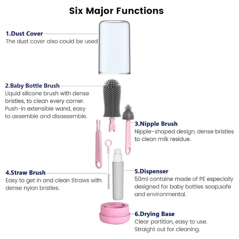 6 in 1 Nipple Straw Cleaner Kit Compact Baby Bottle Brush Set Feeding Bottle Brush  Bottle Cleaning