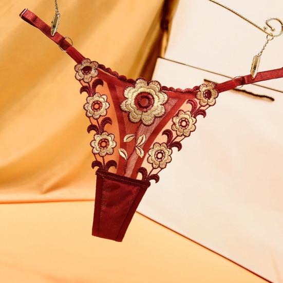 Perizoma da Donna Lavorazione a Maglia Trasparente Applicazione Asciugatura Rapida Vita Bassa Regolabile Rete Ricamo Floreale Mutandine da Donna per Luna di Miele