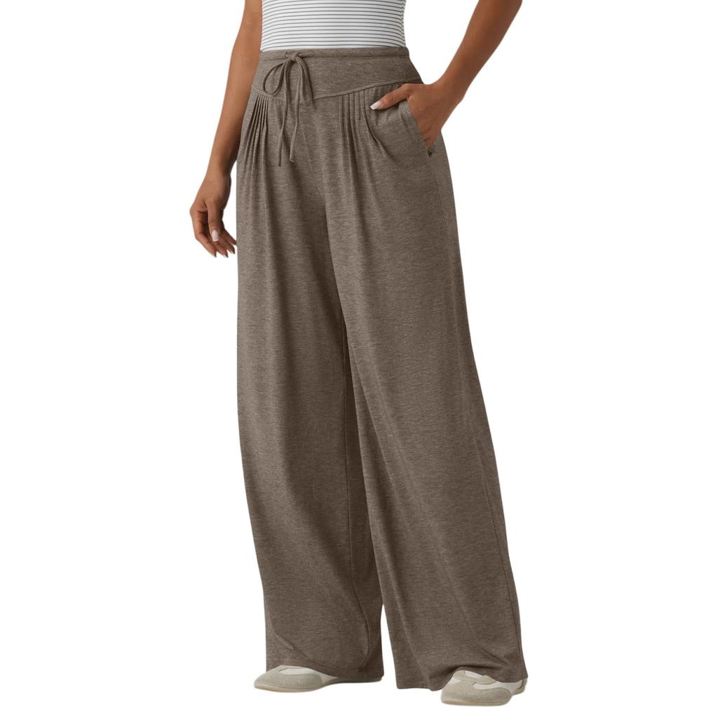 Women High Waist Wide Leg Lounge Pants with Drawstring Loose Fit Soft Stretchy Fabric Relaxed Fit Trousers for Everyday Wear