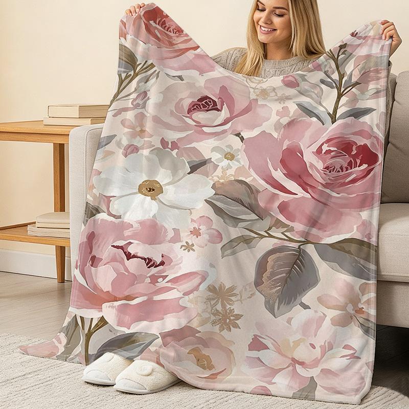 Floral Series Flannel Blanket Soft Warm Cozy, Machine Washable, Ideal for Home Sofa, Office Naps, Halloween & Christmas Comfort