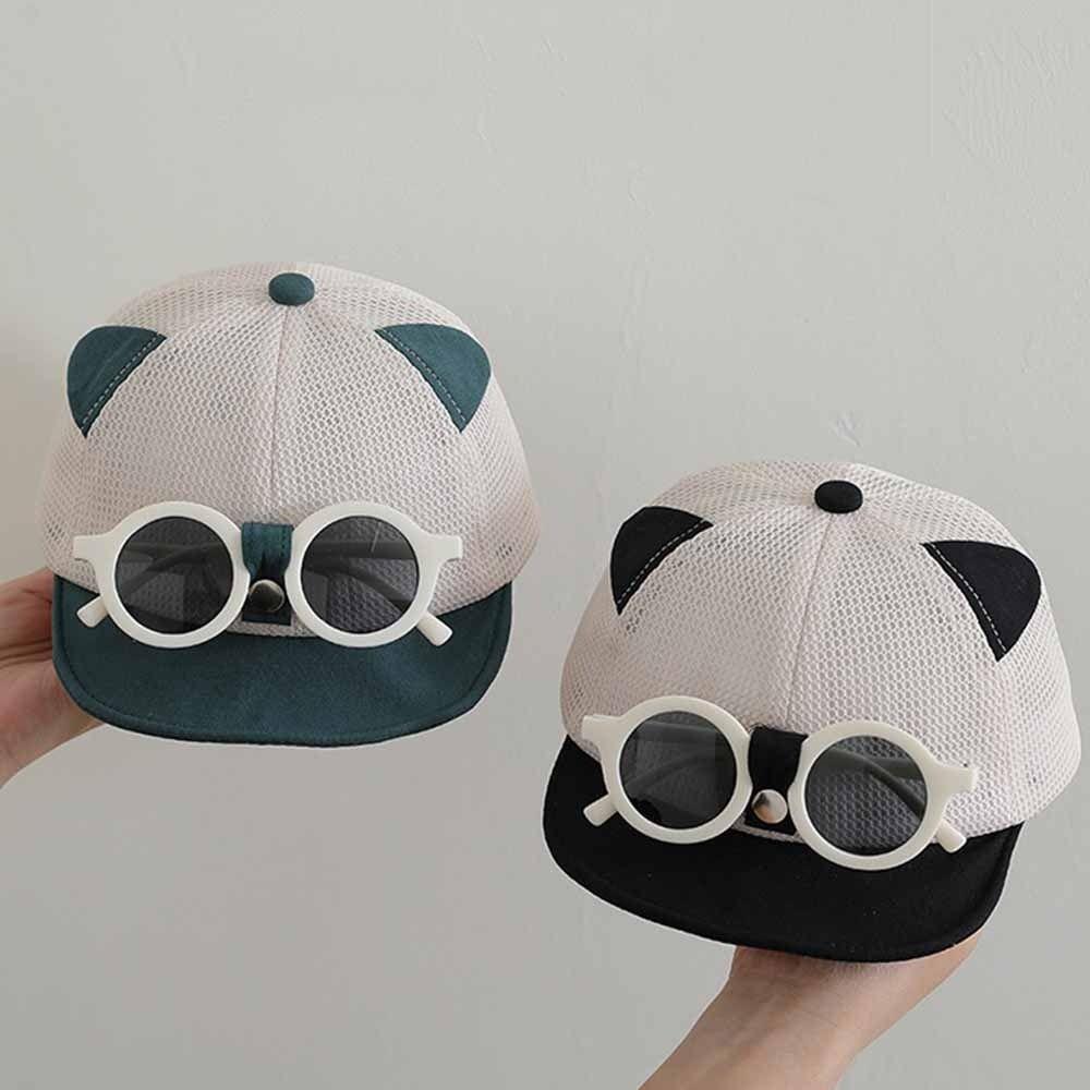 Breathable Children's Hat with Sunglasses Cat Ear Infant Sun Hat Thin Kids Baseball Cap  Running