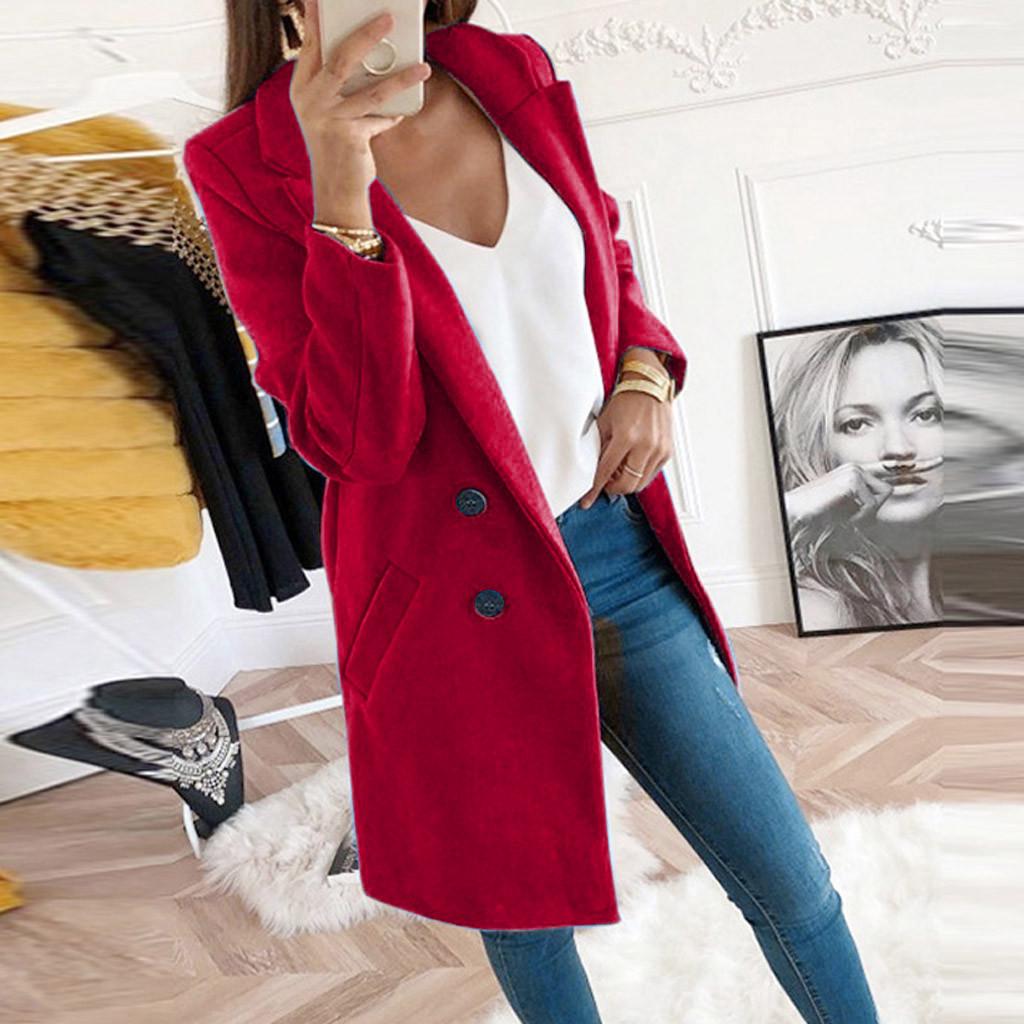 Damen Kunstwolle Eleganter Mantel aus Mischwolle Schlanke weibliche Langmantel-Oberbekleidungsjacke