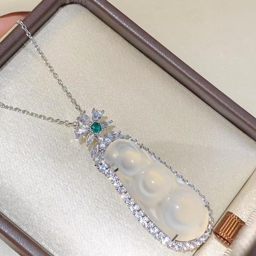 Musla Design Pure 925 Sterling Silver Pave Aaa Zircconia White Chalcedony Four Seasons Beans Necklaces For Women Fine Jewelry