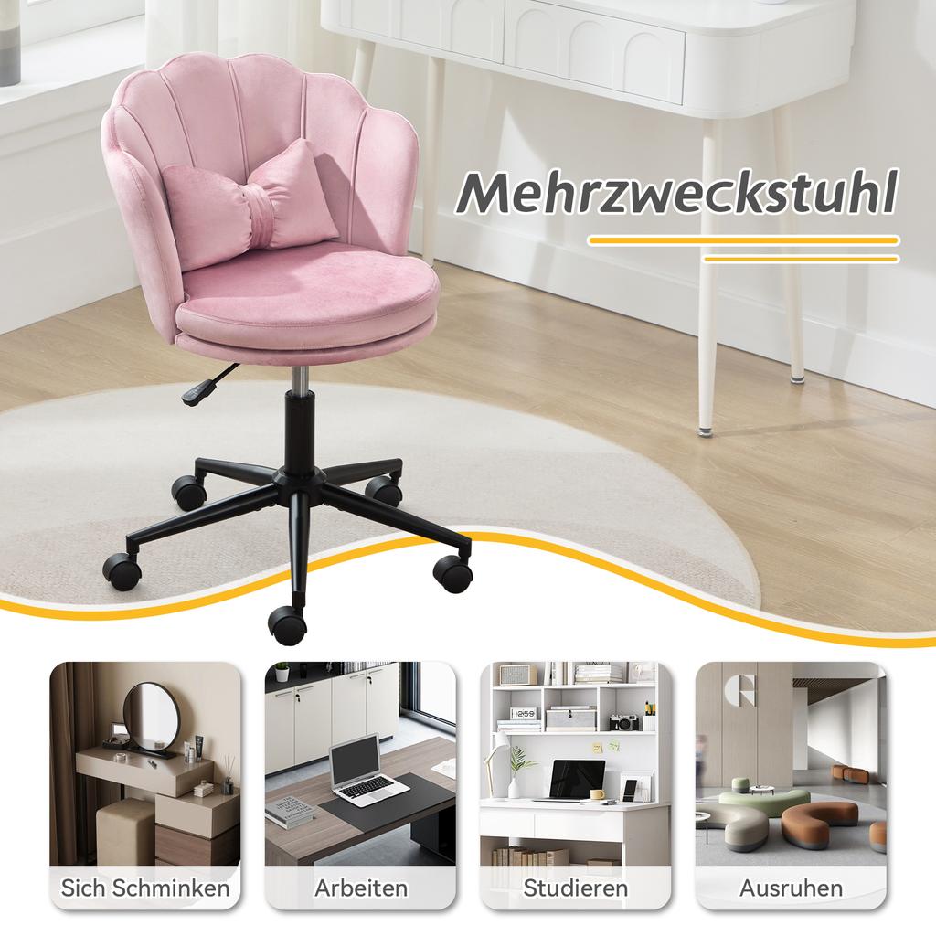 Modern Design: Dressing Chair, Office Chair, Petal-Shaped Backrest, Butterfly-Shaped Lumbar Cushion, Height-Adjustable, Soft Seat Cushion.