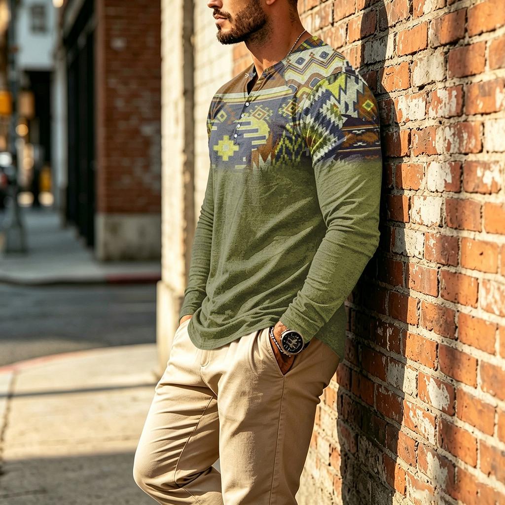 Men's Casual Vintage Boho Long Sleeve Shirt for Everyday Wear