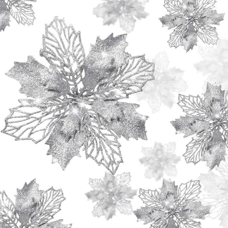 White Christmas Tree Decorations Artificial Flowers Ornaments Berry Stems Hanging Snowflakes for Xmas Tree Party Holiday Decor