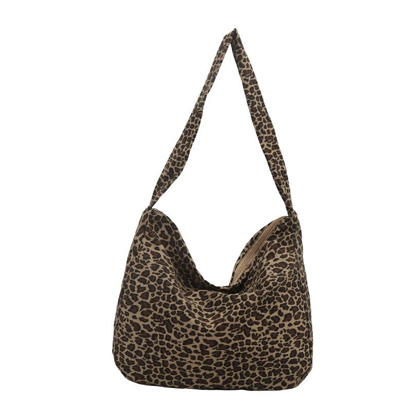 Casual Personality Hand Carry Fashion Trend Underarm Leopard Print On the New Large Capacity Canvas Lazy Style Shoulder Tote Women's Bag