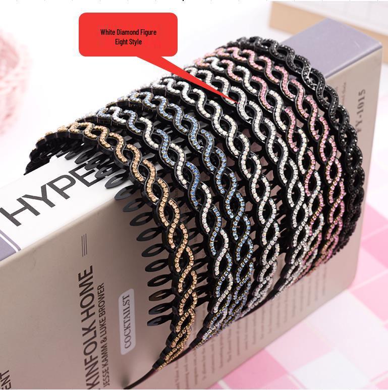 Hollow Willow Leaf Rhinestone Non-Slip Headband with Diamond Wave Design