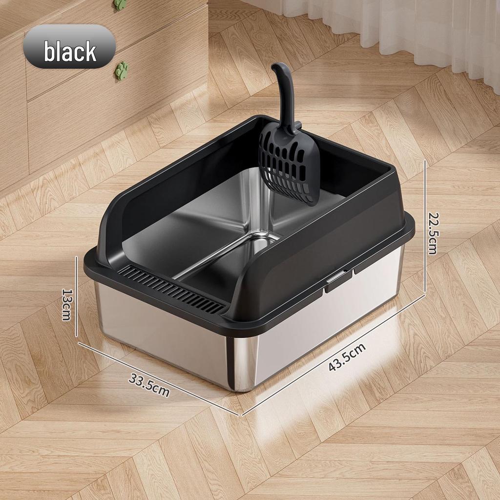 Extra Large Top-Entry Stainless Steel Cat Litter Box with Anti-Splash High Walls