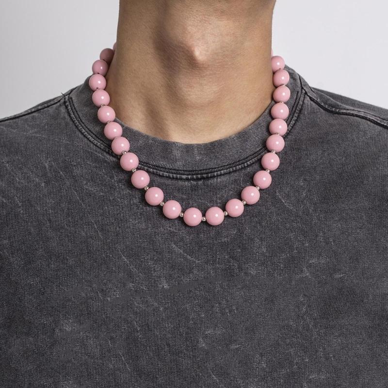 Handmade Pink Acrylic Beaded Necklace Fashion Choker Necklace Neck Chain Simple Clavicle Chain Statement Jewelry