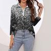 Women's Summer Fashion Casual Printed V-Neck Seven-Point Sleeve   Shirt Top