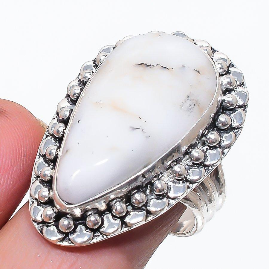 Natural Dendrite Opal Gemstone 925 Sterling Silver Jewelry Ring Size 9 C4J87