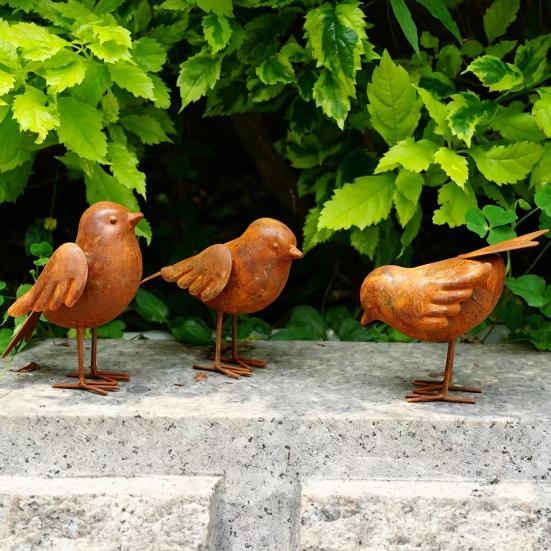 3 Pcs Rusty Metal Bird Figurine Vintage 3D Bird Sculpture Farmhouse Outdoor Decoration for Patio Yard Garden