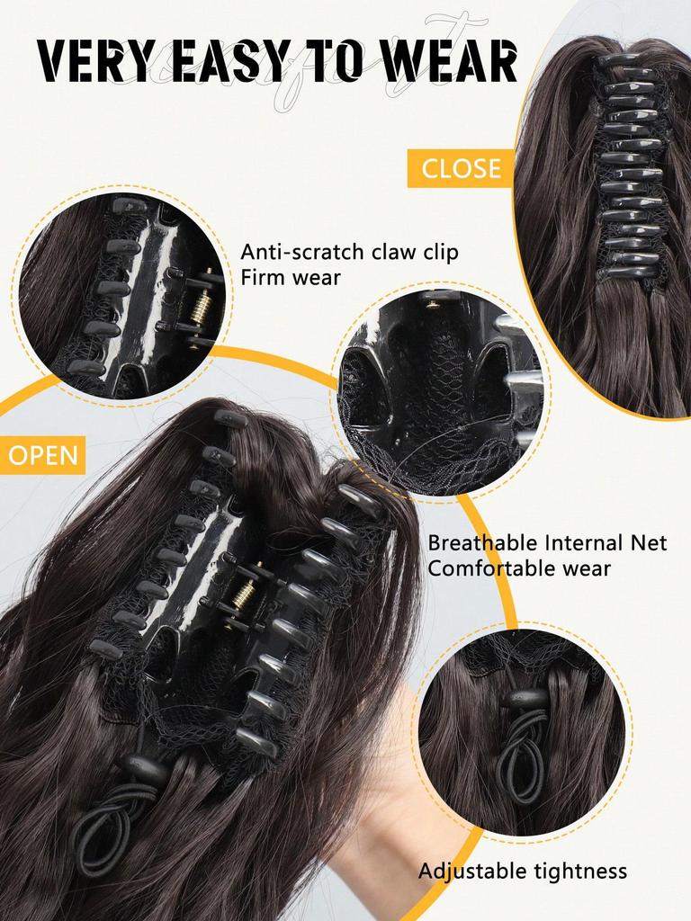 Extensie sintetică pentru coadă de cal 18 inch ondulată cu flori de pară agrafă cu gheare coadă de cal cu șnur pentru coadă de cal pentru femei utilizări zilnice