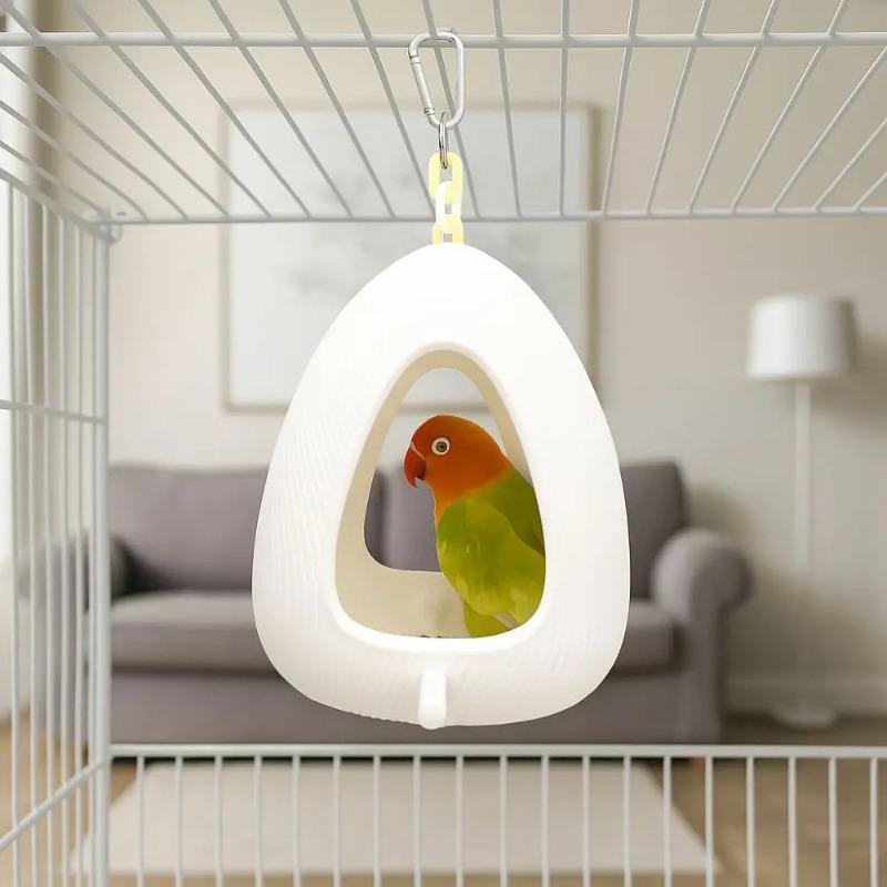 Praktisches eiförmiges hängendes Vogelhaus Stabiles bissfestes Papageien-Hängematten-Set mit Ständer Vogelfutter-Tablett Balkon