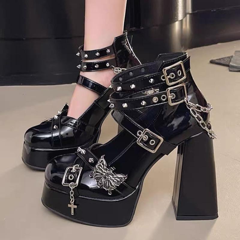 Fashion Women's High Heel Shoes Fashion Platform Mary Janes Lacquer Leather High Heels Single Shoes Sweet Lolita Shoes Punk Gothic Pumps