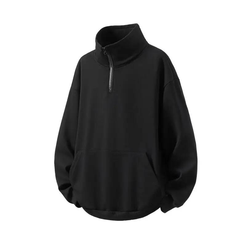 2026 Spring Men Stand Collar Hoodies Men Korean Fashion Pullover Man Loose Jacket Man Streetwear Soild Color Sweatshirt