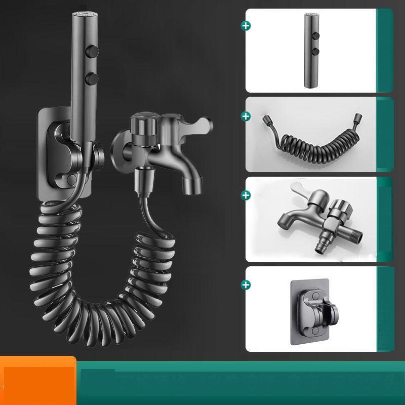 

Balcony Stainless Steel Toilet Companion for Women, Shower Spray Gun, One-Inlet Two-Outlet Water Distribution Valve чёрный