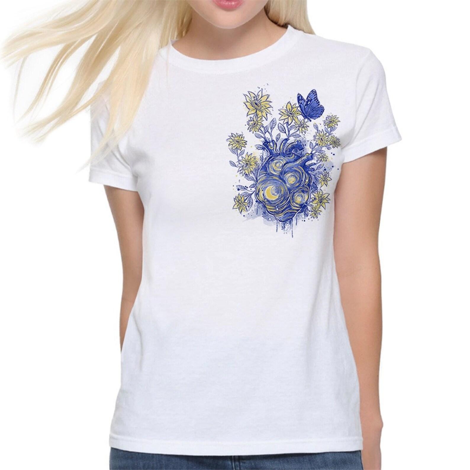 Starry Night Heart T-Shirt, Vincent van Gogh Shirt, Men s Women s Sizes (met-009) XL