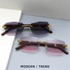 Men Luxury Rimless Sunglasses Rectangle Anti UV400 Lens with Wooden Grain Leg Unisex Women Retro Shades Lentes  Hombre