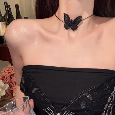 Pure Lust Babes Lace Butterfly Necklace Design Sense Choker Collar Women Cold Wind Collarbone Chain