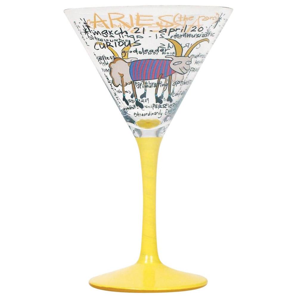 Coyote Zodiac Hand-Painted Martini Glass (Aries)