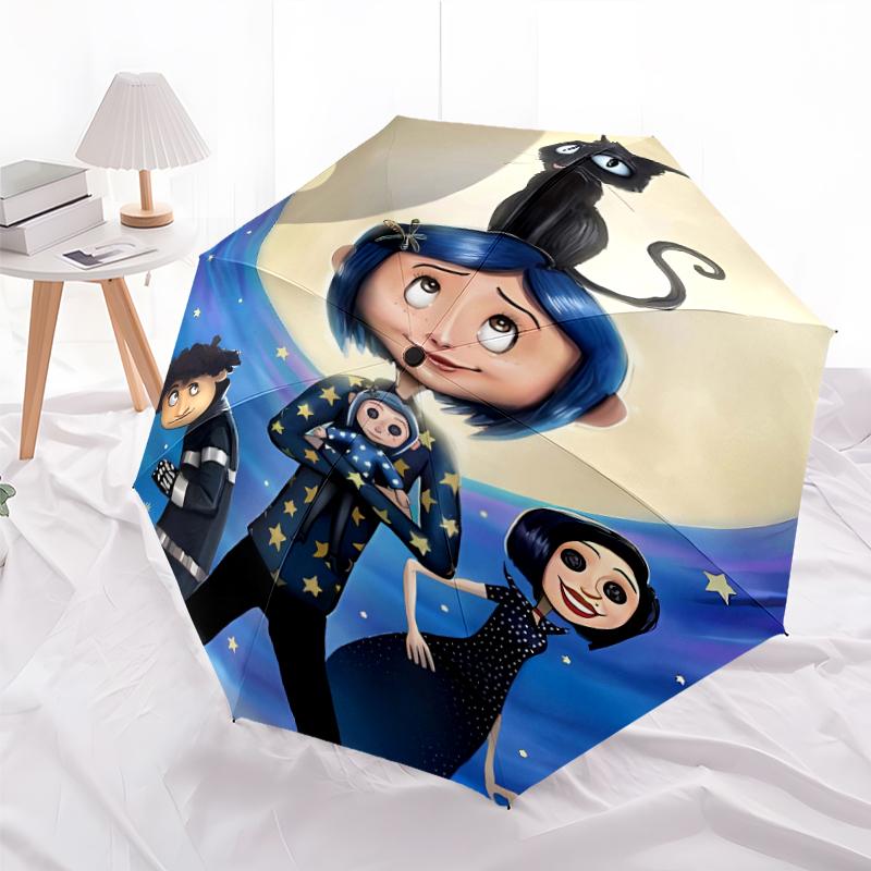 1 stk Coraline (3) Paraply, Solbeskyttelse og UV-beskyttelse. Den har otte robuste ribber til udendørs brug og er en perfekt gave