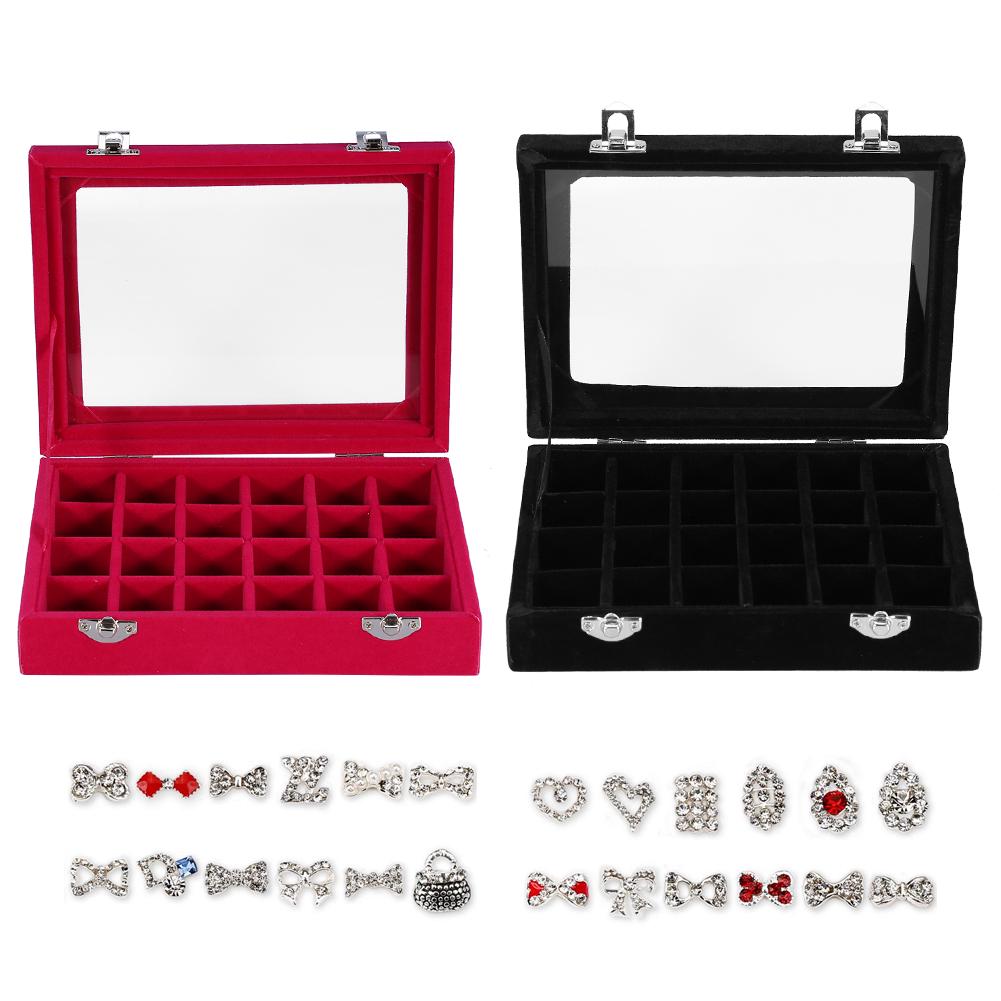 2 Colors 24 Grids Empty Nail Art Decorations Jewelry Rings Rhinestone Gem Beads Storage Box