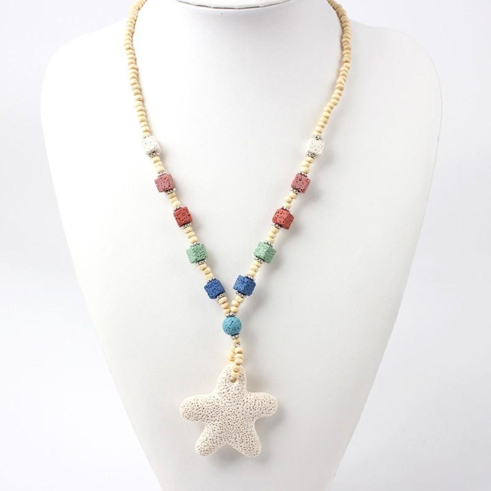 Adjustable Beaded Pendant Necklace Long Chain Starfish Clavicle Chain  Versatile Accessory Style C