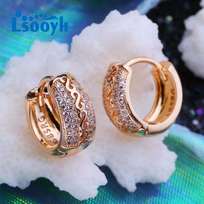LSOOYH couleur or Rose mode pince boucle d'oreille creux cubique Zircon boucles d'oreilles bijoux cadeaux pour les femmes