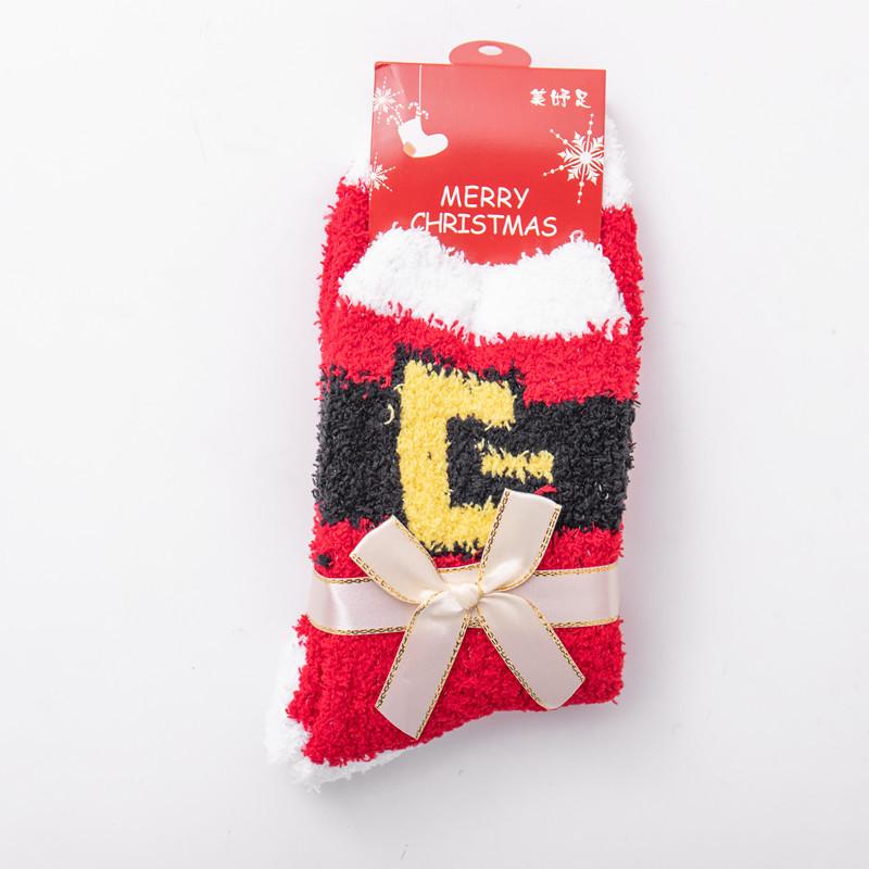 Autumn And Winter Coral Fleece Christmas Women'S Socks Home Heating Floor Socks Chinese New Year Festive Big Red Socks Female Cartoon Elk Socks