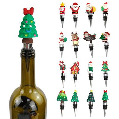 Noel Şarap Şişesi Tıpası Noel Baba Kardan Adam Noel Ağacı Şarap Mantarı Koruyucu İçecek Bira Şişesi Sızdırmazlık Malzemesi Tatil Evi Dekoru için