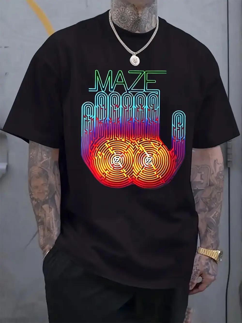 Maze Graphic T-shirt - Casual Crew Neck Short Sleeve Tee with Vibrant MAZE Print M