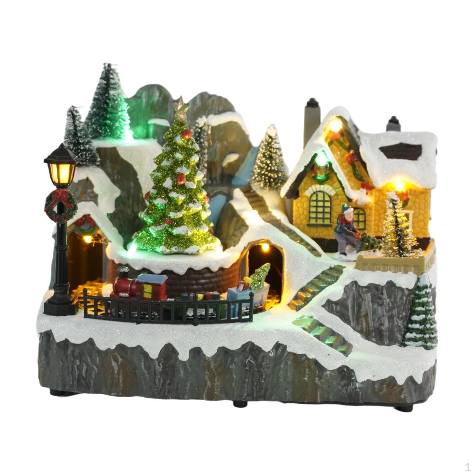Christmas Village House with Train Light-up
