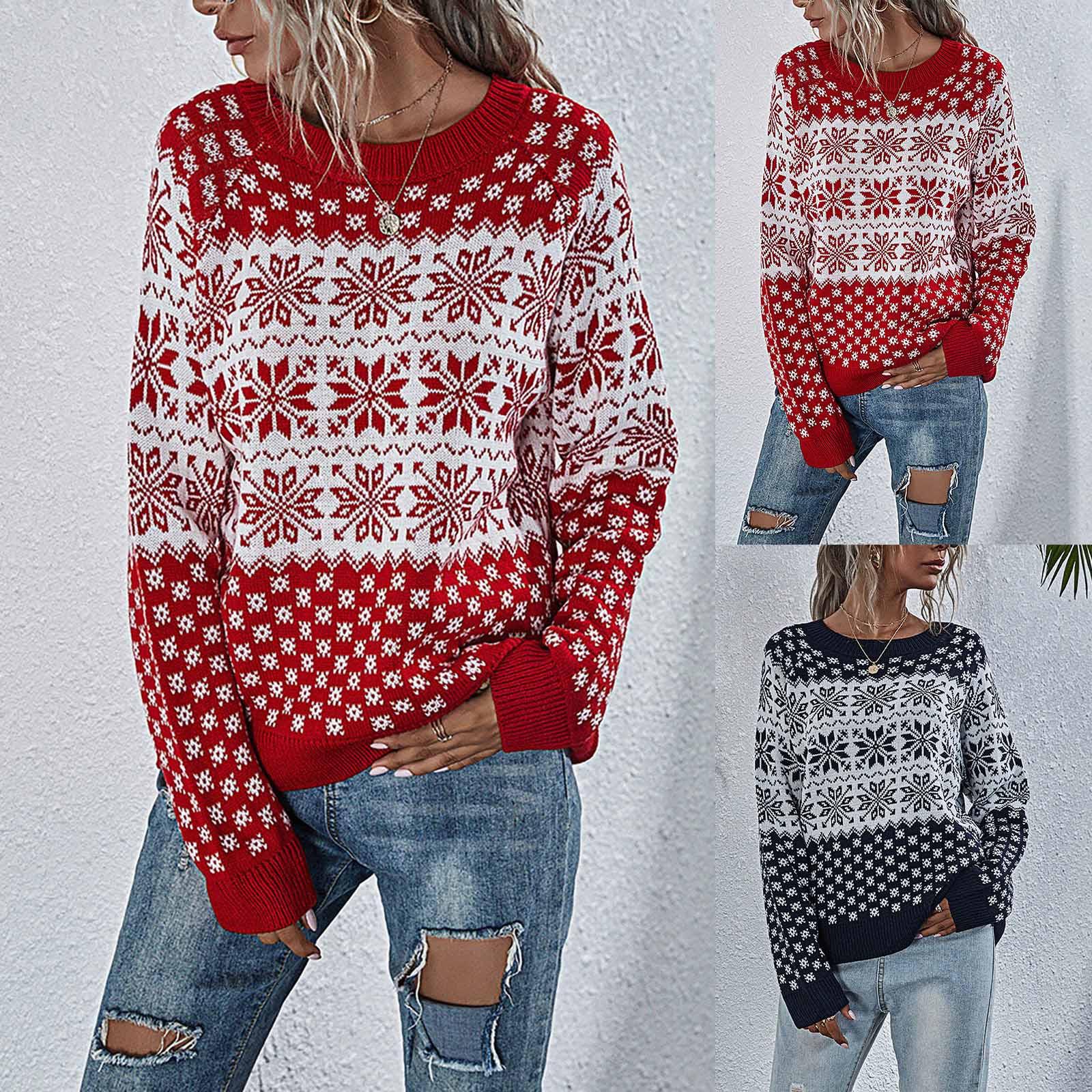 

Women Casual Print Pullover Round Neck Long Sleeve Sweater Top
