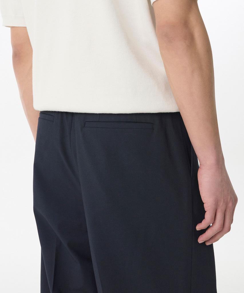 MUSINSA STANDARD Light Plain One-Pleat Wide Hidden Elastic Waist Slacks [Navy]
